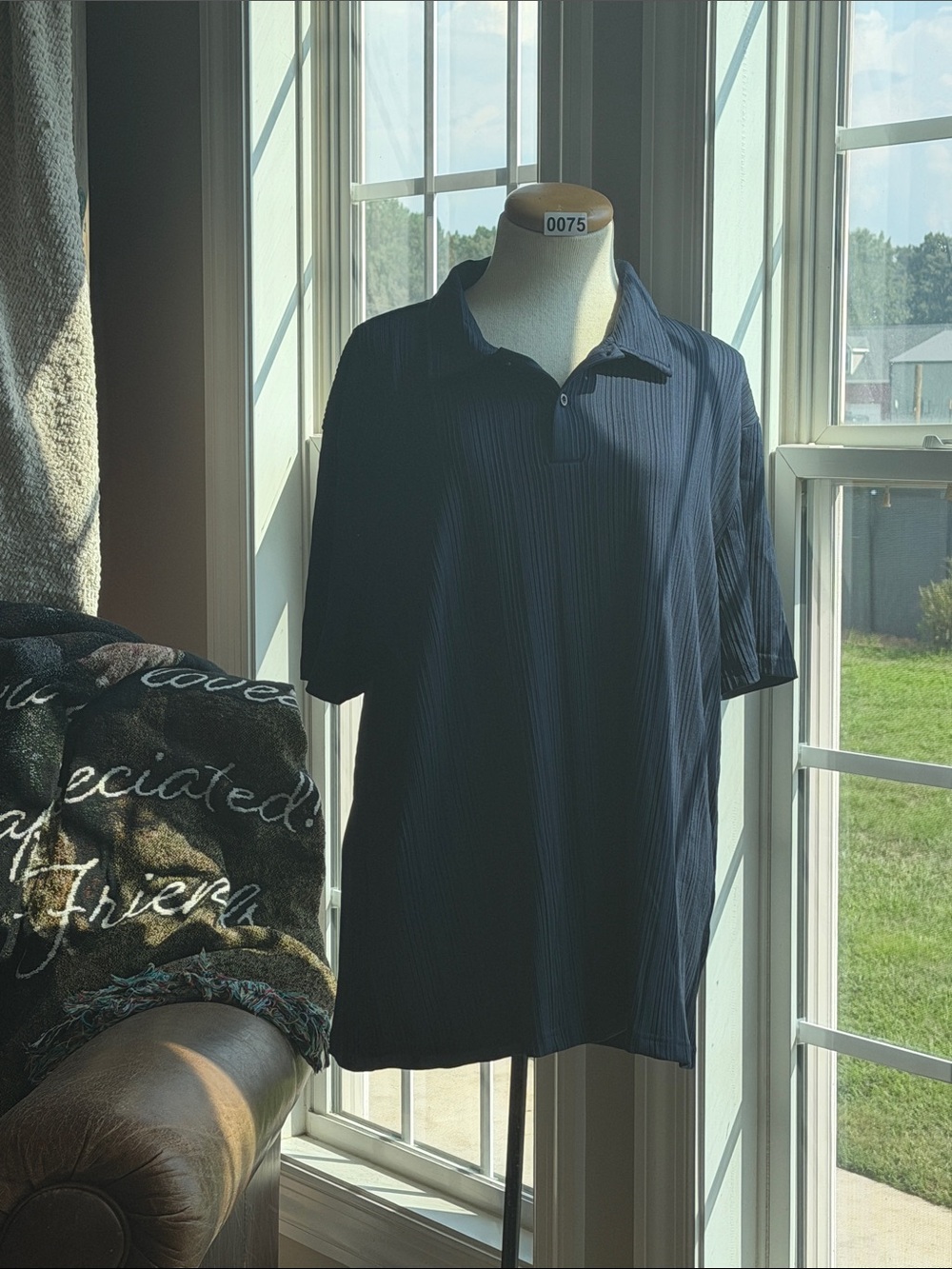 Ribbed Men's Short-Sleeve Polo Shirt in Dark Blue